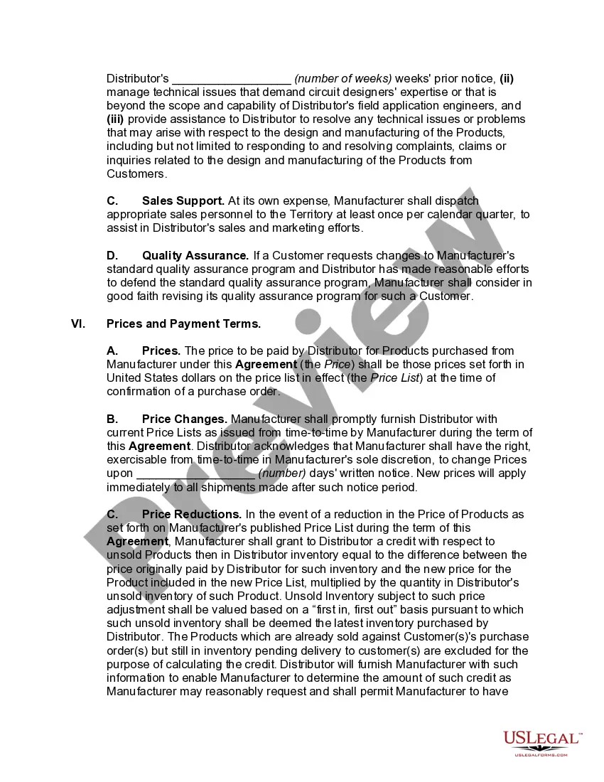 Preview International Nonexclusive Distributorship Agreement between United States Manufacturer and Foreign Distributor