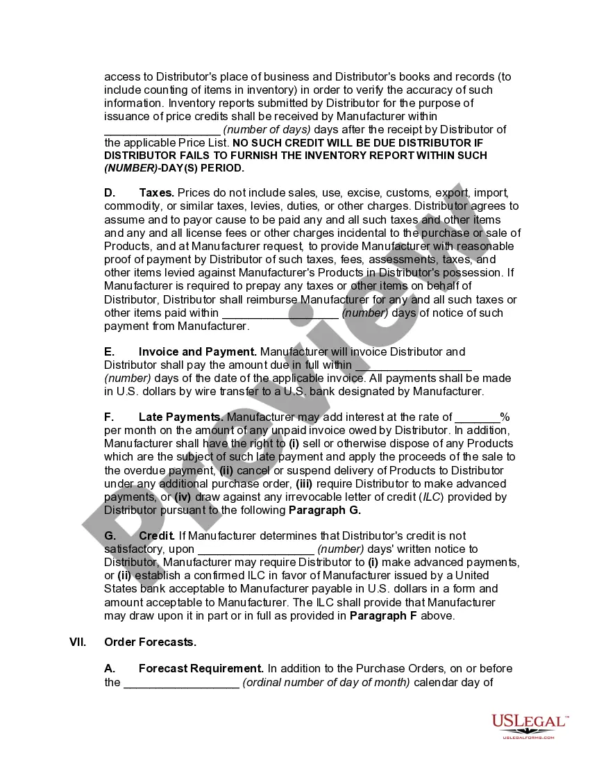 Preview International Nonexclusive Distributorship Agreement between United States Manufacturer and Foreign Distributor