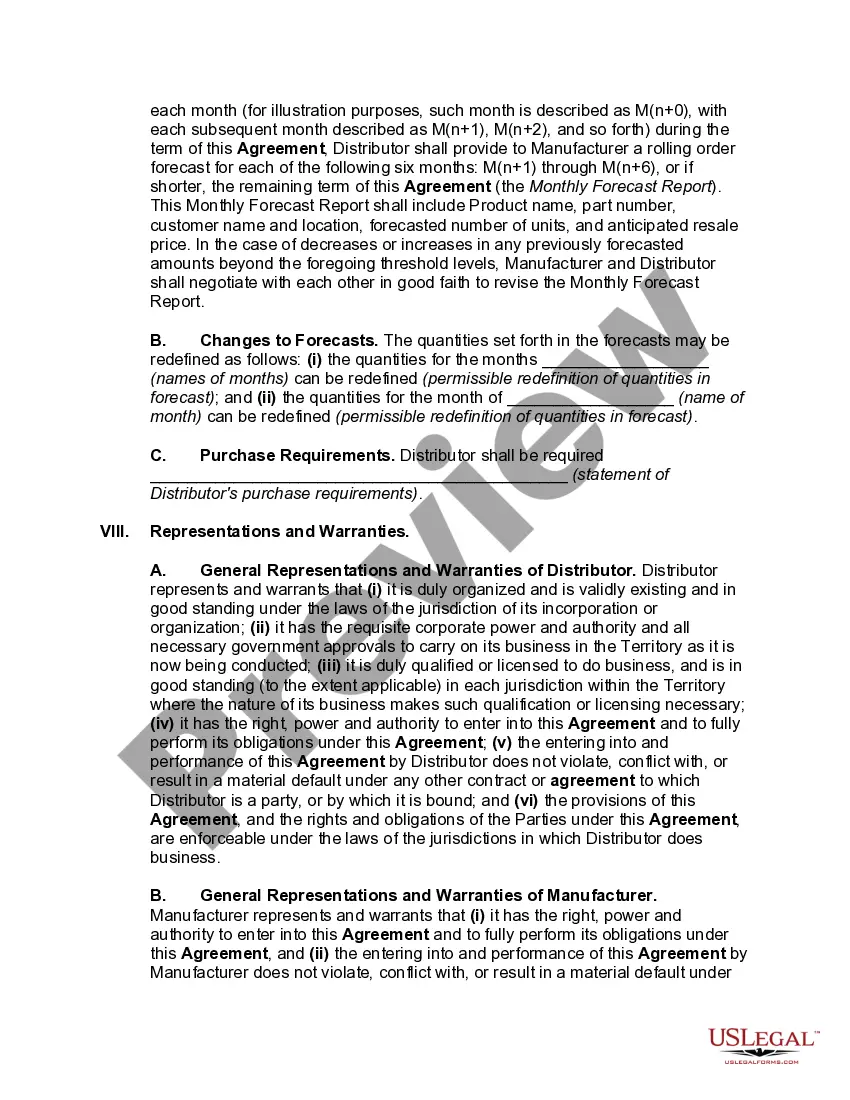 Preview International Nonexclusive Distributorship Agreement between United States Manufacturer and Foreign Distributor