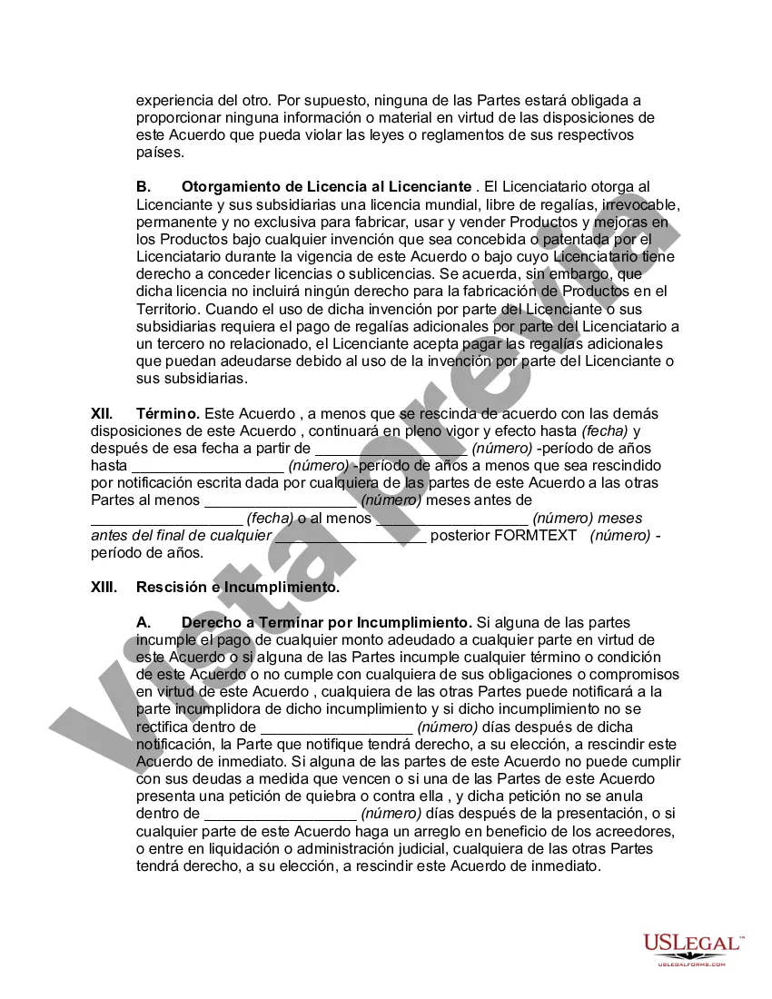 Preview Acuerdo de Licencia para Fabricación y Venta de Productos en País Extranjero