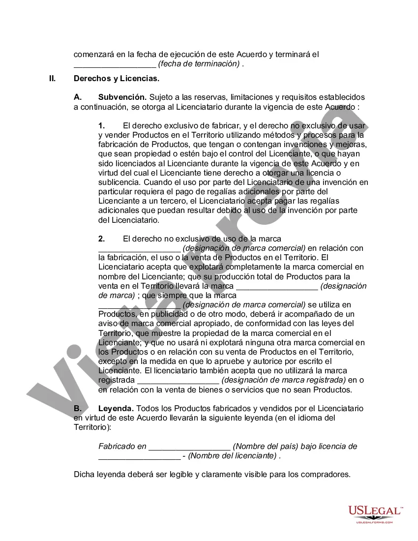 Preview Acuerdo de Licencia para Fabricación y Venta de Productos en País Extranjero