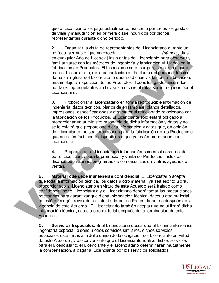 Preview Acuerdo de Licencia para Fabricación y Venta de Productos en País Extranjero