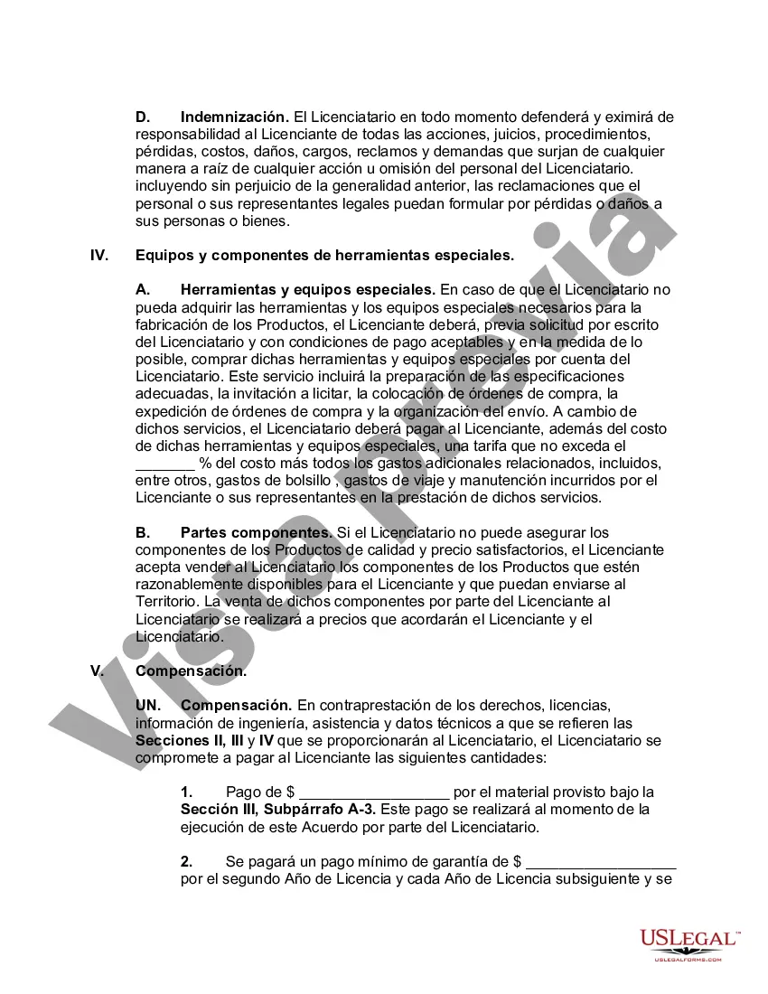 Preview Acuerdo de Licencia para Fabricación y Venta de Productos en País Extranjero