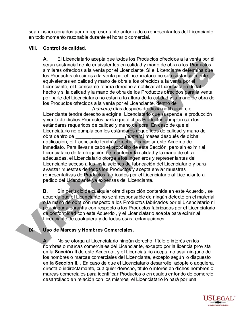 Preview Acuerdo de Licencia para Fabricación y Venta de Productos en País Extranjero