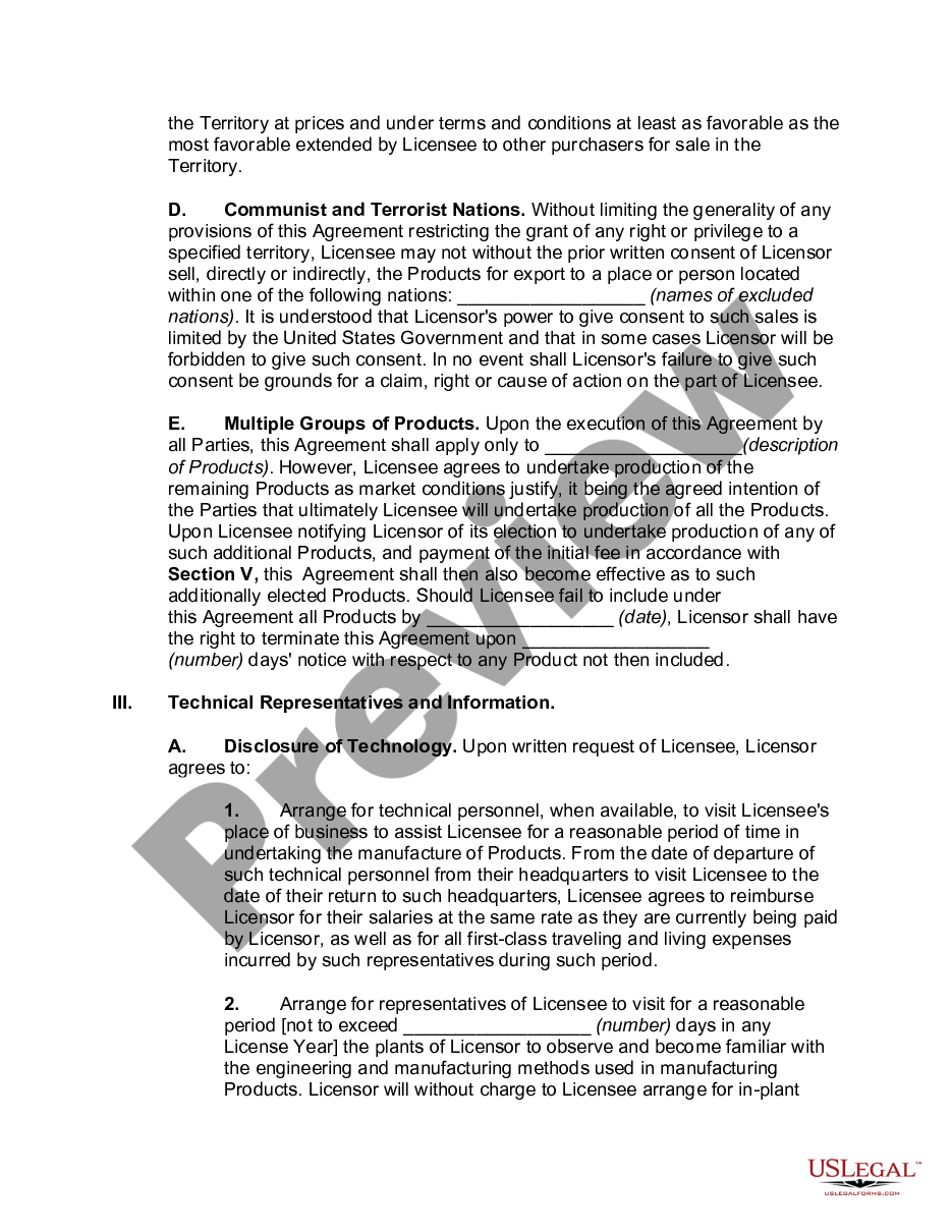 page 2 License Agreement for Manufacture and Sale of Products in Foreign Country preview