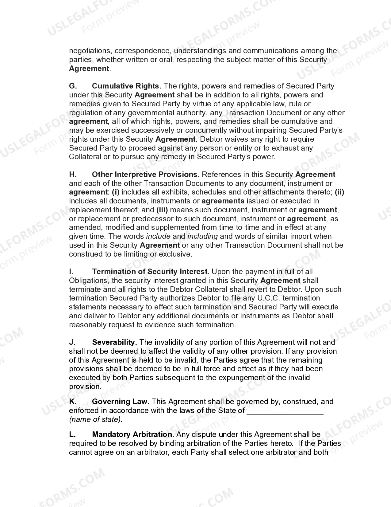 Preview Security Agreement Covering Goods, Equipment, Inventory, Etc.