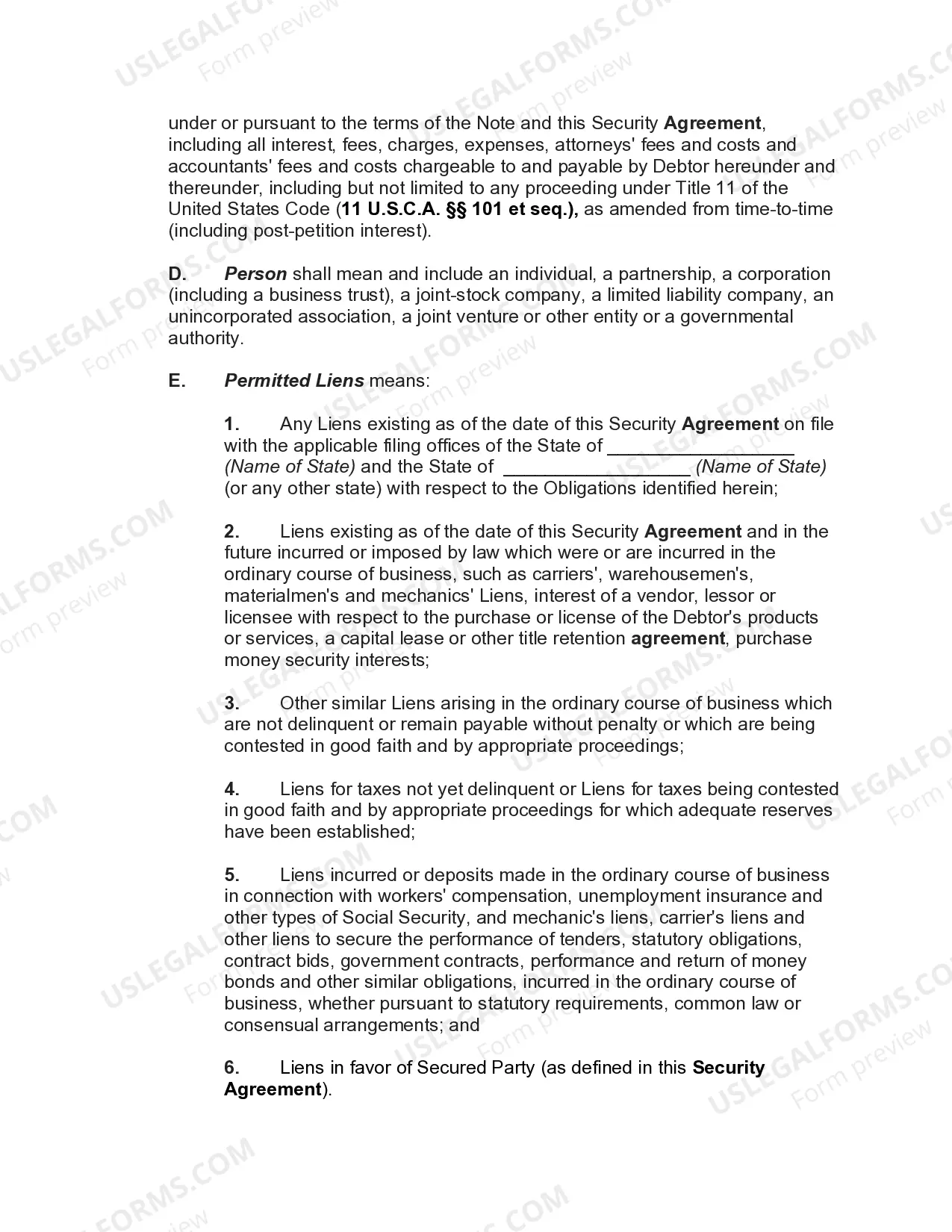 Preview Security Agreement Covering Goods, Equipment, Inventory, Etc.
