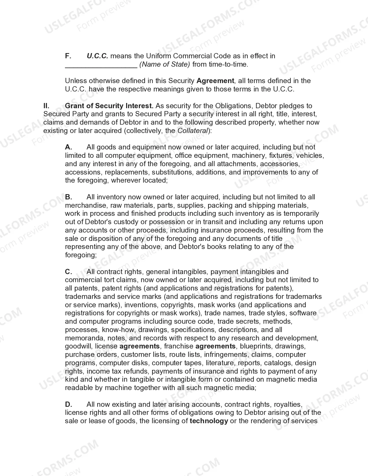 Preview Security Agreement Covering Goods, Equipment, Inventory, Etc.