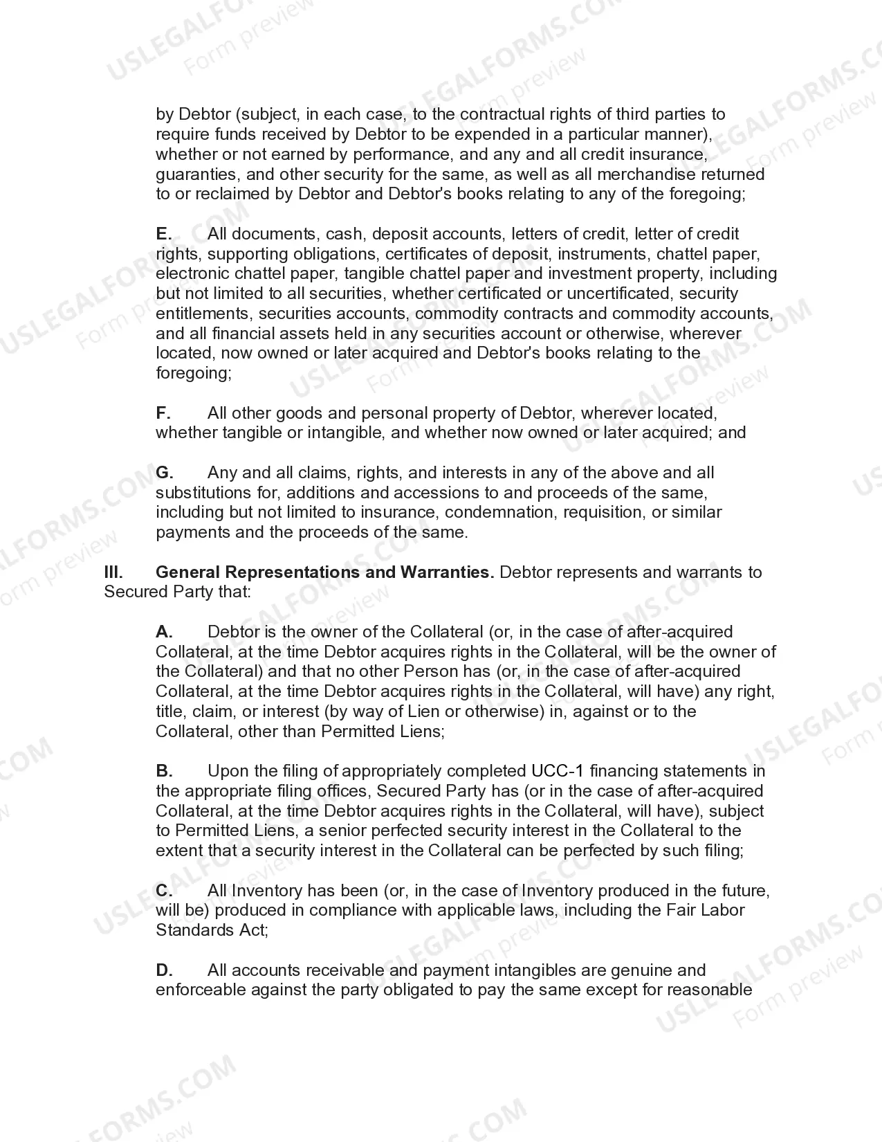 Preview Security Agreement Covering Goods, Equipment, Inventory, Etc.