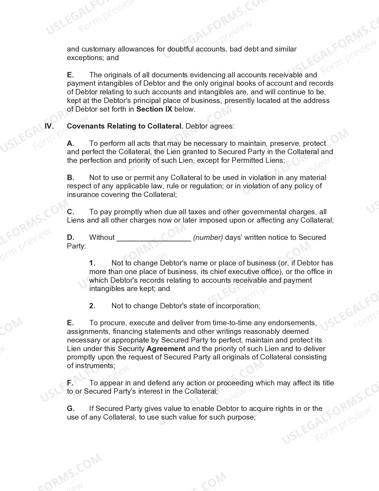 Preview Security Agreement Covering Goods, Equipment, Inventory, Etc.
