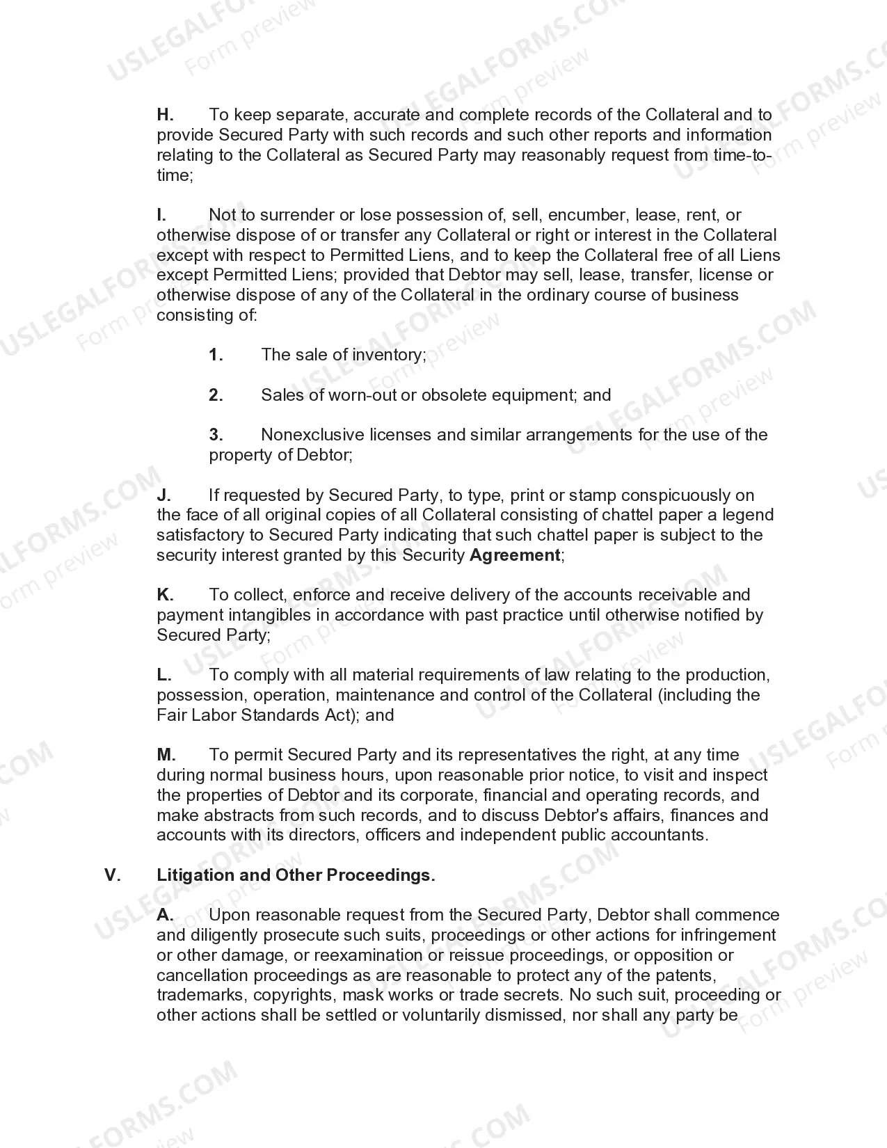 Preview Security Agreement Covering Goods, Equipment, Inventory, Etc.