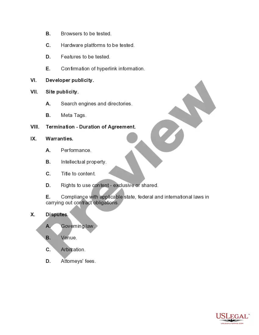 Get Checklist of Matters to be Considered in Drafting a Web Site Design Agreement Preview Checklist of Matters to be Considered in Drafting a Web Site Design Agreement