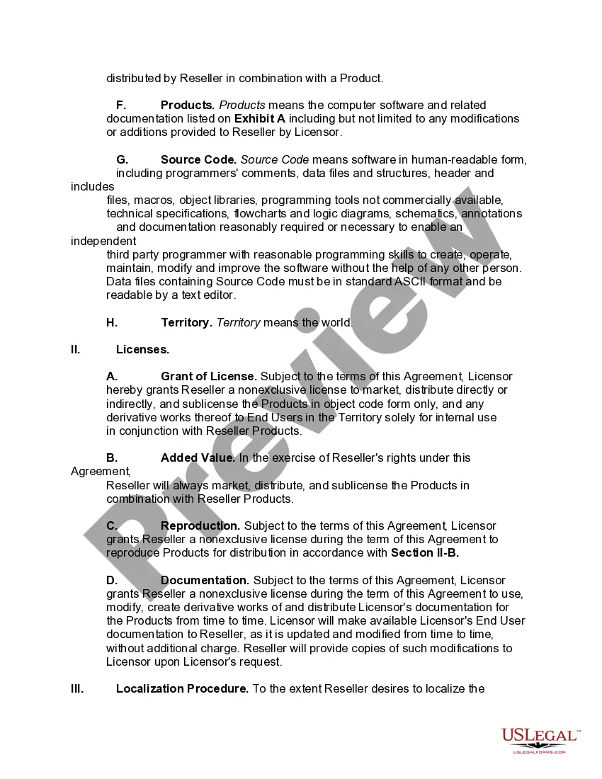 Get Nonexclusive International Software Value Added Reseller Agreement Preview Nonexclusive International Software Value Added Reseller Agreement