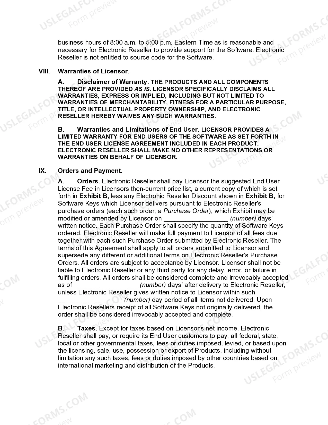 Preview Electronic Software Reseller Agreement