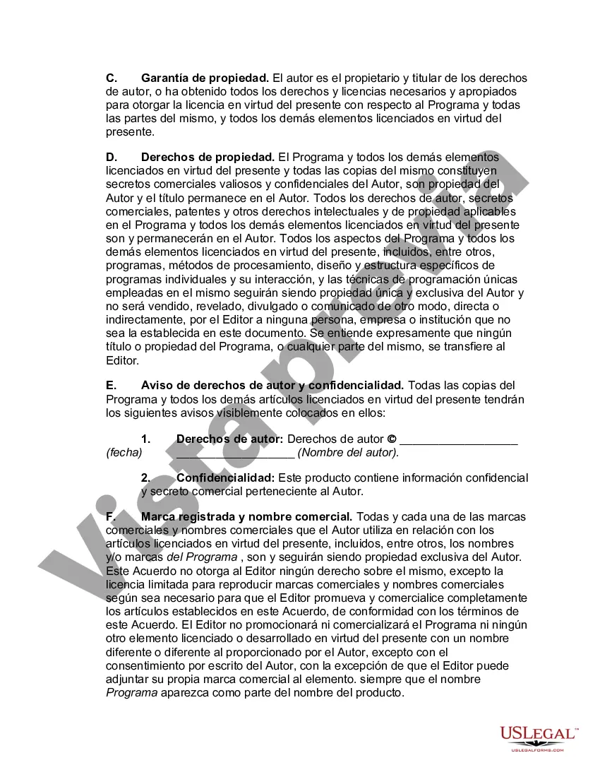 Preview Acuerdo de licencia y regalías de software orientado al autor con respecto a un programa informático para su uso en una computadora personal