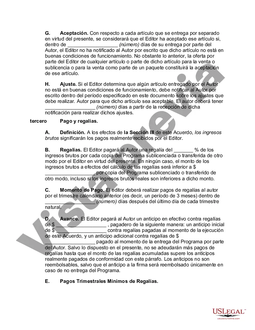 Preview Acuerdo de licencia y regalías de software orientado al autor con respecto a un programa informático para su uso en una computadora personal