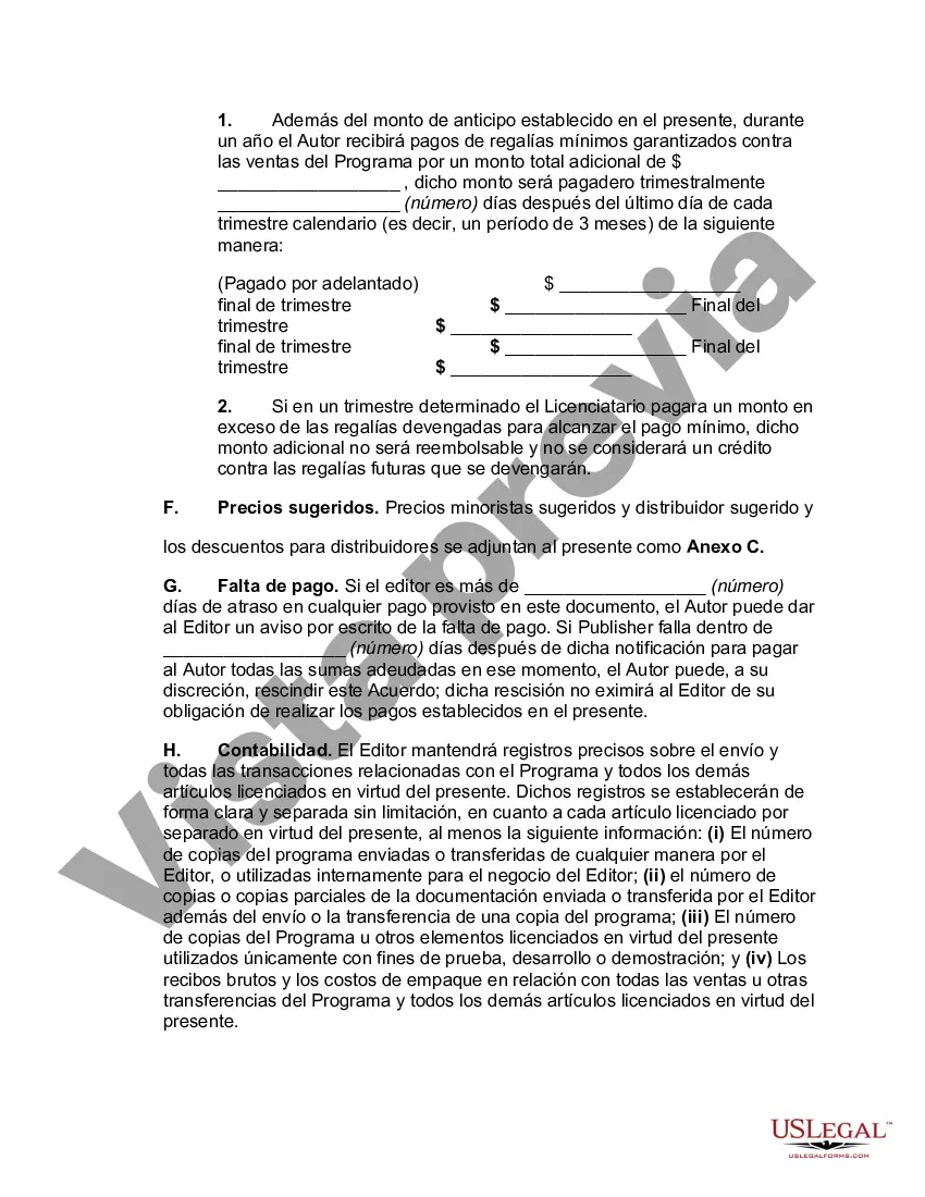 Preview Acuerdo de licencia y regalías de software orientado al autor con respecto a un programa informático para su uso en una computadora personal