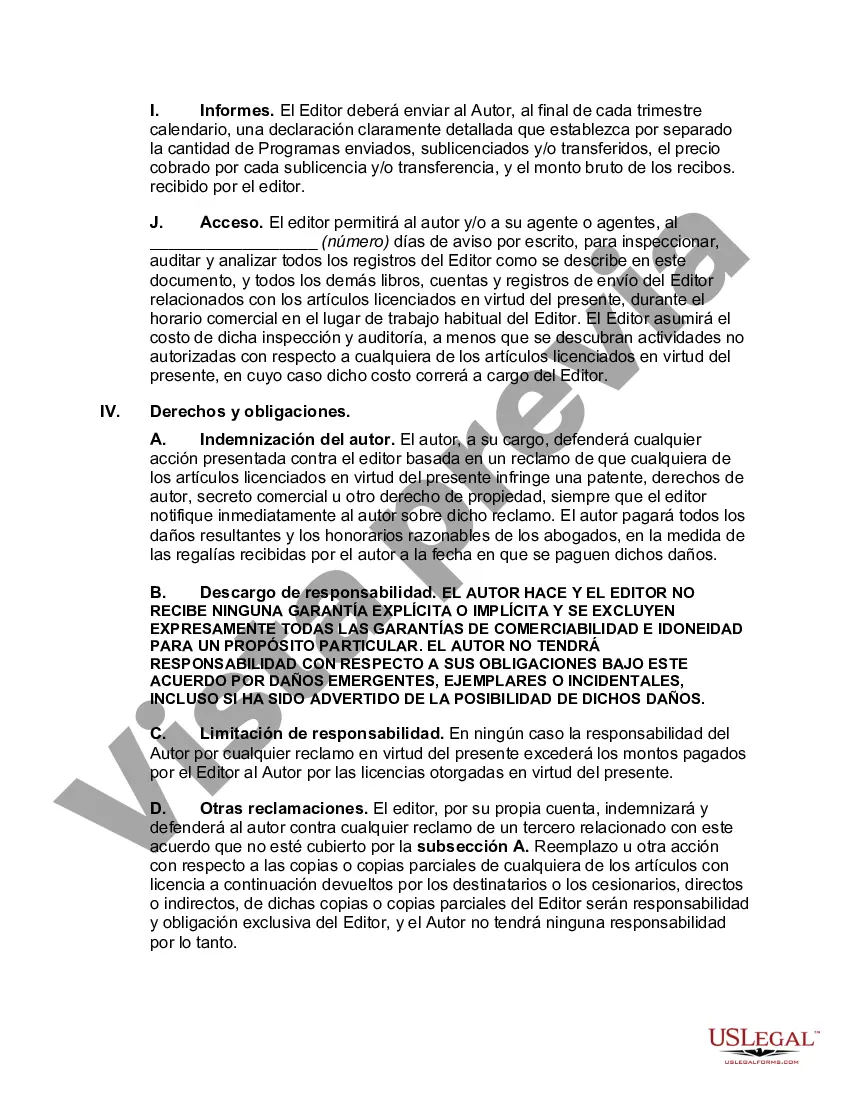 Preview Acuerdo de licencia y regalías de software orientado al autor con respecto a un programa informático para su uso en una computadora personal