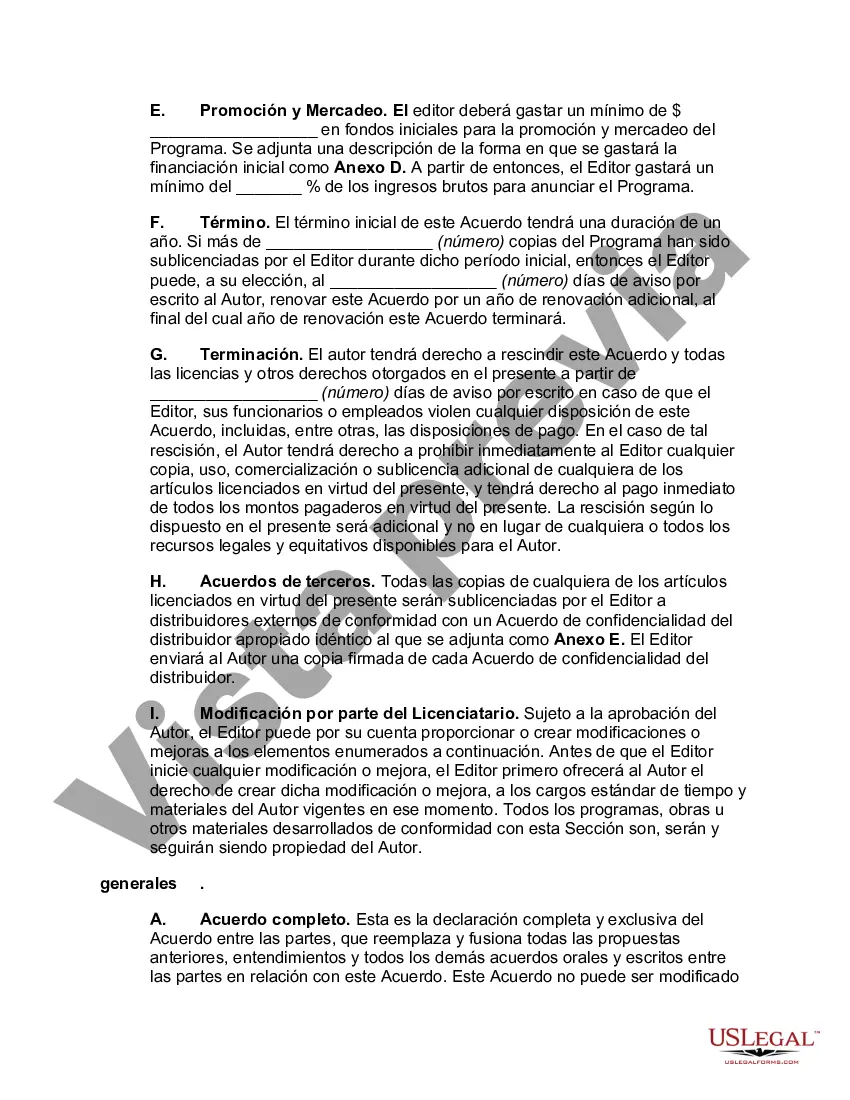 Preview Acuerdo de licencia y regalías de software orientado al autor con respecto a un programa informático para su uso en una computadora personal