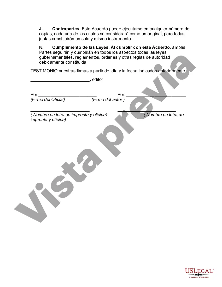 Preview Acuerdo de licencia y regalías de software orientado al autor con respecto a un programa informático para su uso en una computadora personal