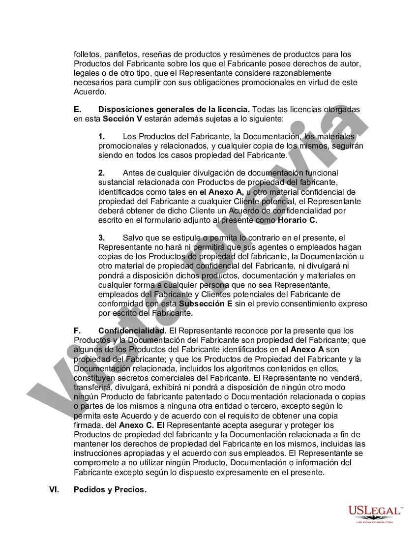 Preview Acuerdo de Representante de Ventas con el Fabricante y Desarrollador de Ciertos Productos de Hardware y Software Informático