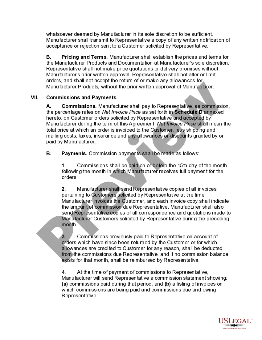 Preview Sales Representative Agreement with Manufacturer and Developer of Certain Computer Hardware and Software Products