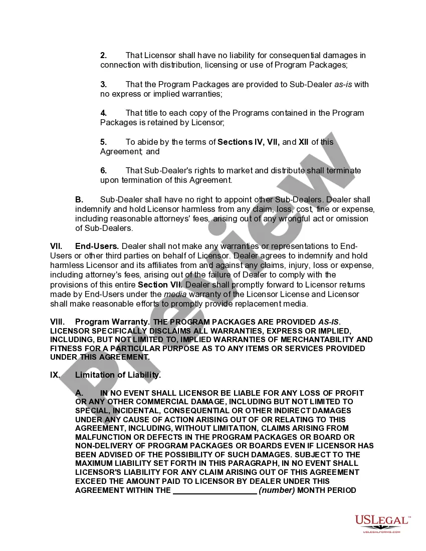 Preview Agreement between Licensor and Dealer for Sale of Computers, Internet Services, or Software