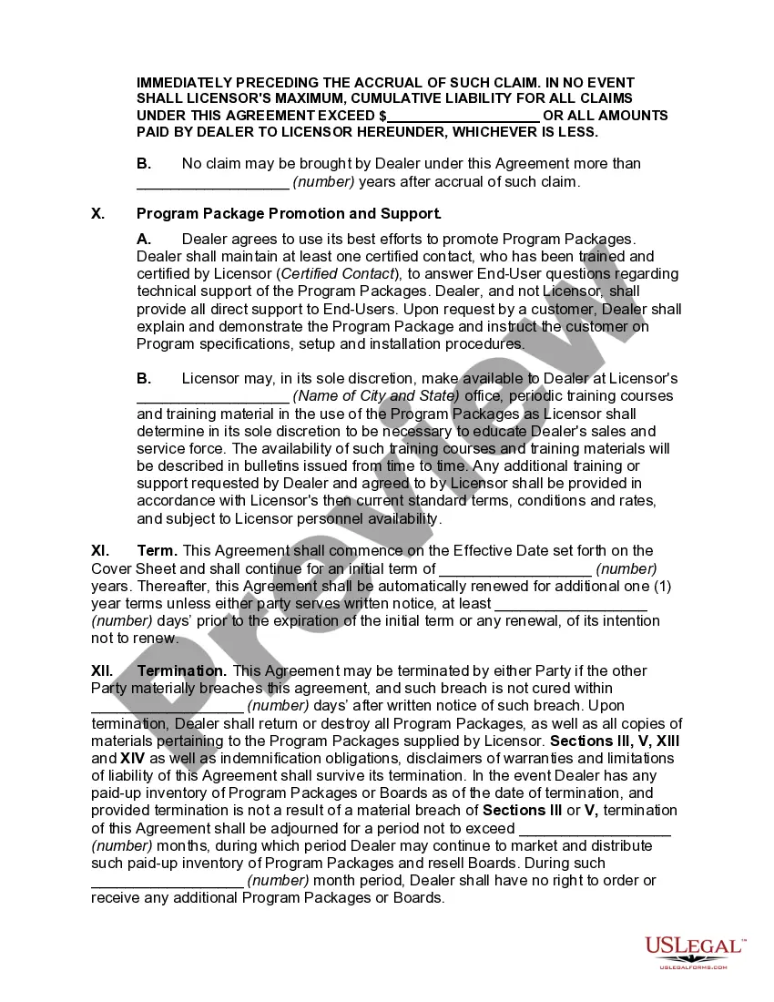 Preview Agreement between Licensor and Dealer for Sale of Computers, Internet Services, or Software