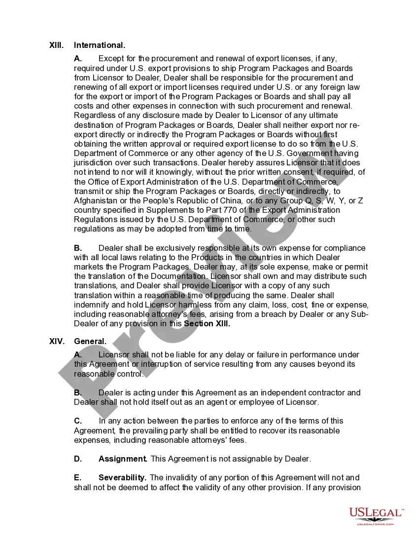 Preview Agreement between Licensor and Dealer for Sale of Computers, Internet Services, or Software