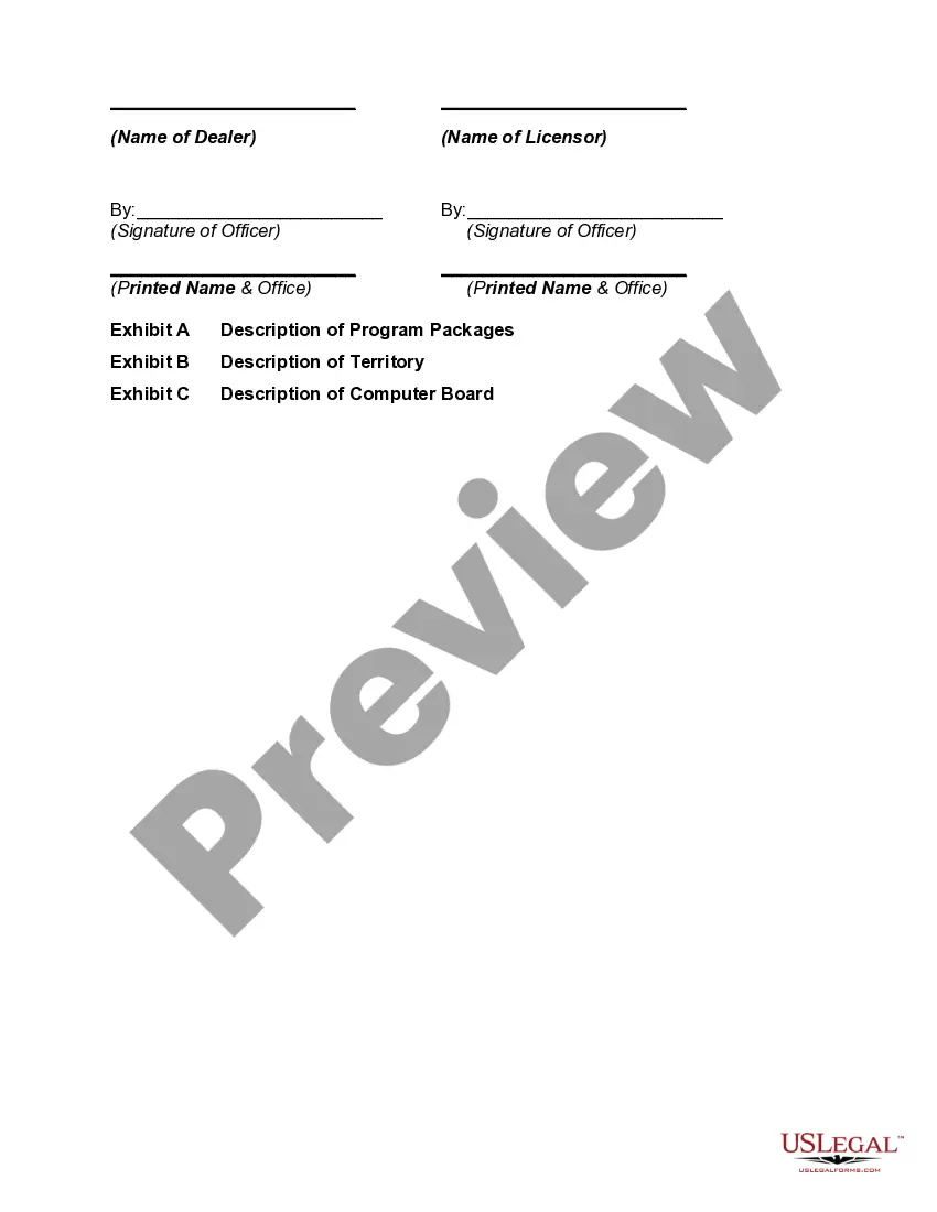 Preview Agreement between Licensor and Dealer for Sale of Computers, Internet Services, or Software