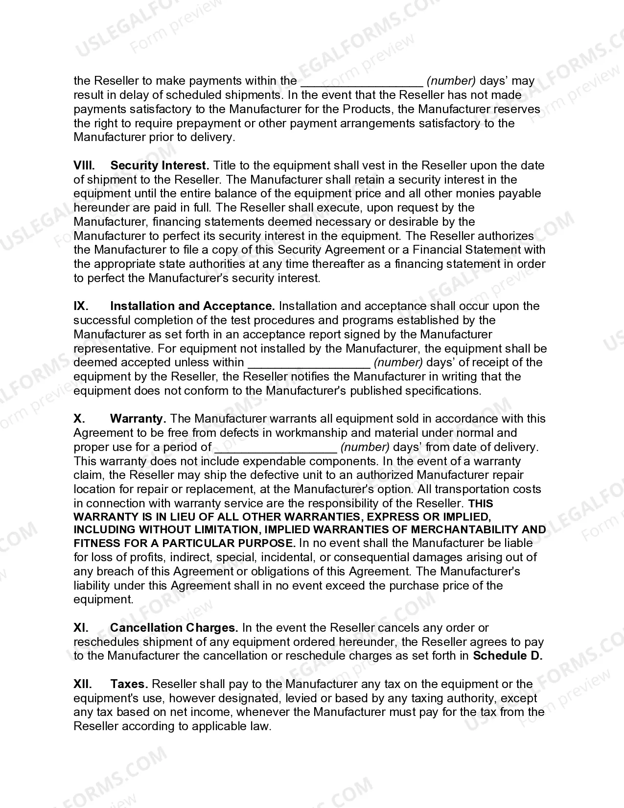 Preview Manufacturer Reseller Agreement for Equipment, Software Products, and Maintenance