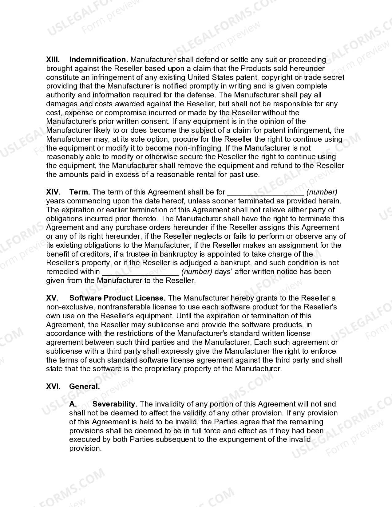 Preview Manufacturer Reseller Agreement for Equipment, Software Products, and Maintenance
