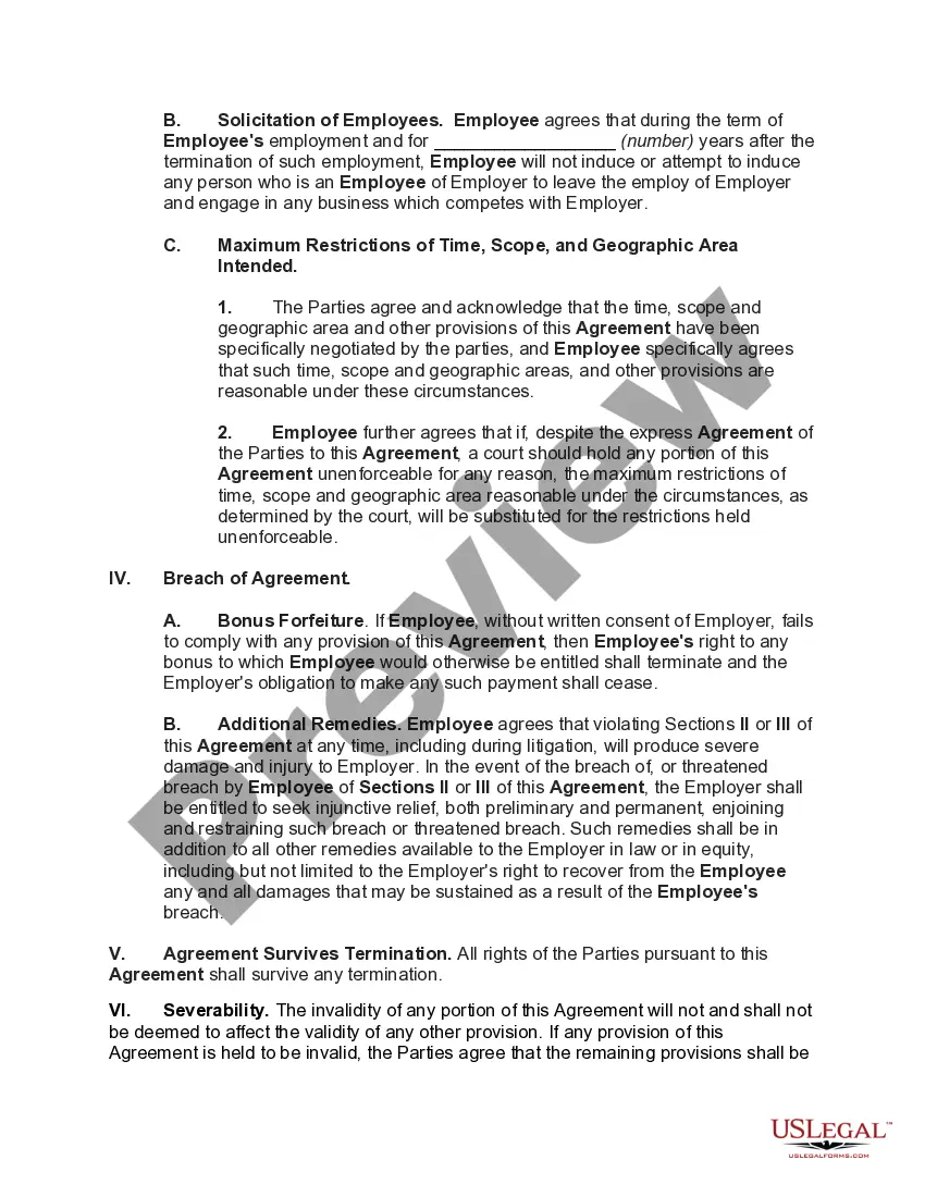 Preview Noncompetition and Confidentiality Agreement between Employer and Employee regarding Trade Secrets and Other Confidential Information