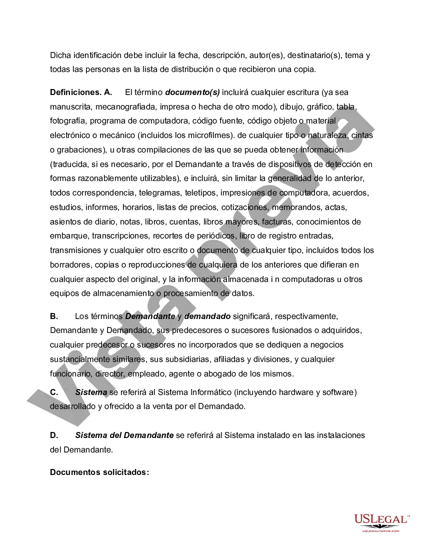 Preview Primera solicitud del demandante para la producción de documentos en un caso que involucra el sistema tecnológico