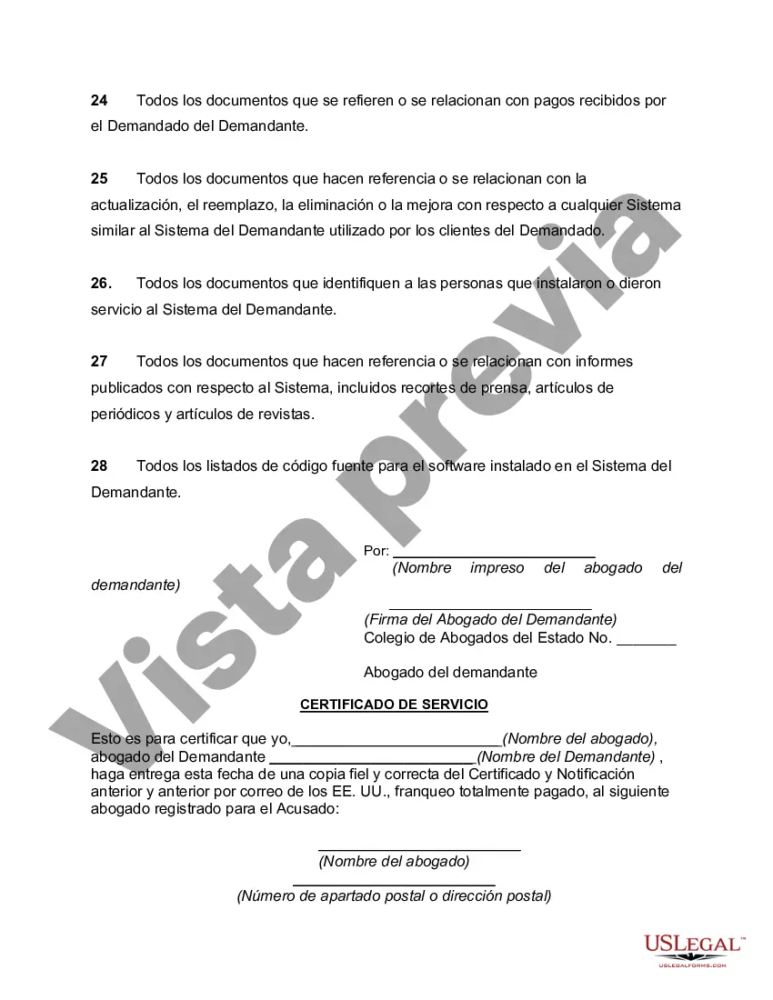 Preview Primera solicitud del demandante para la producción de documentos en un caso que involucra el sistema tecnológico