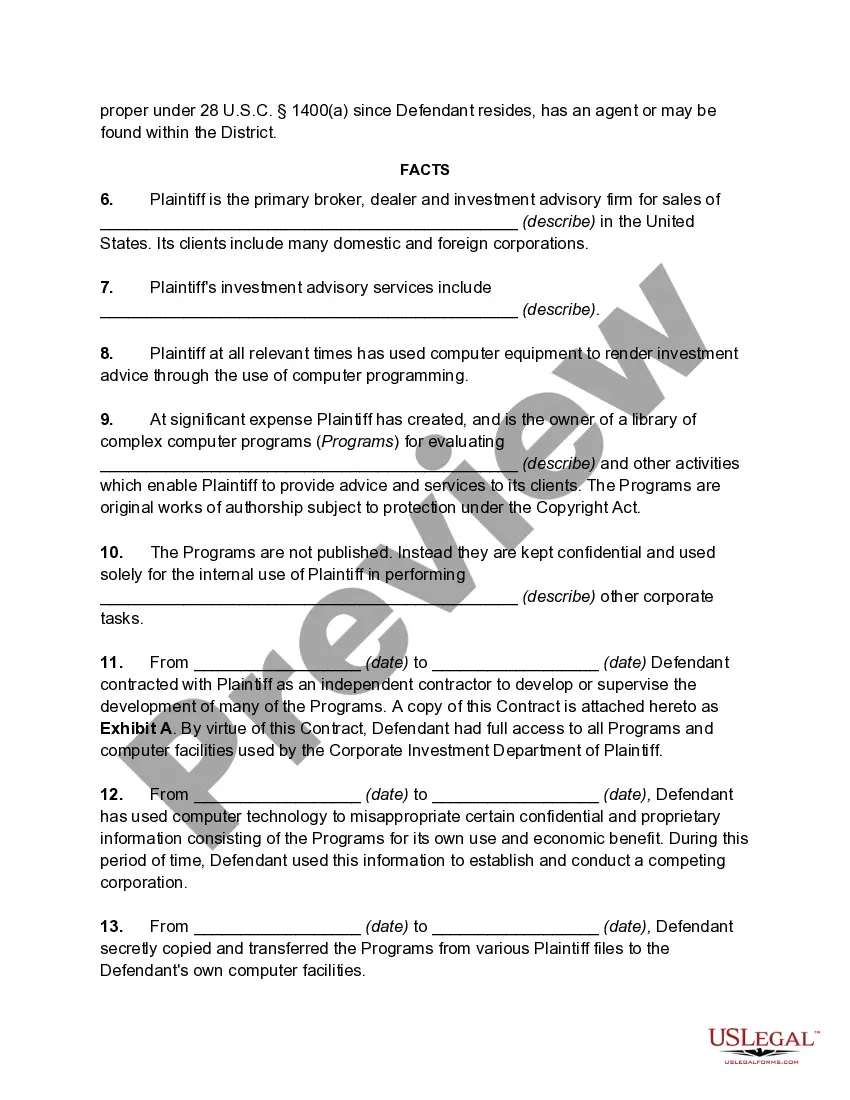 Get Complaint for Misappropriation of Software Preview Complaint for Misappropriation of Software