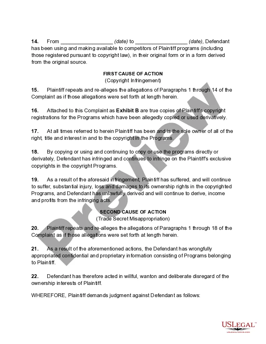Get Complaint for Misappropriation of Software Preview Complaint for Misappropriation of Software