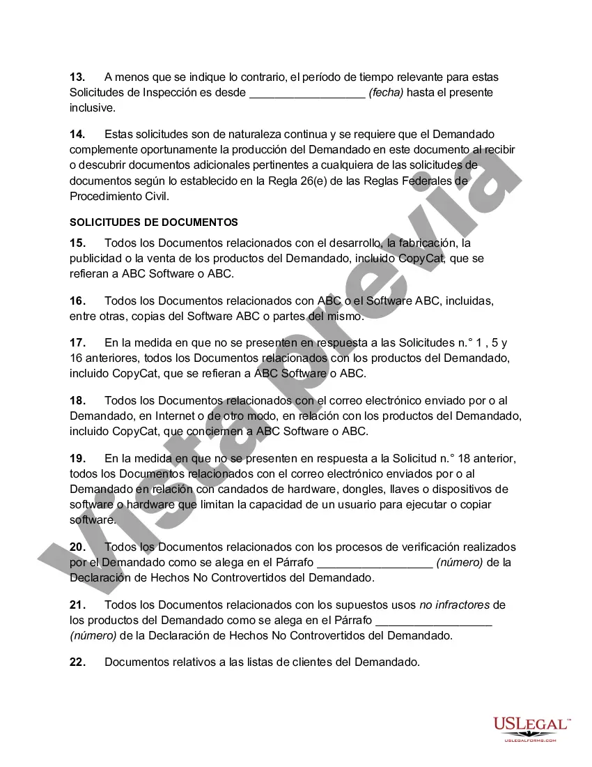Preview Solicitud de documentos del demandante en demanda por infracción de derechos de autor