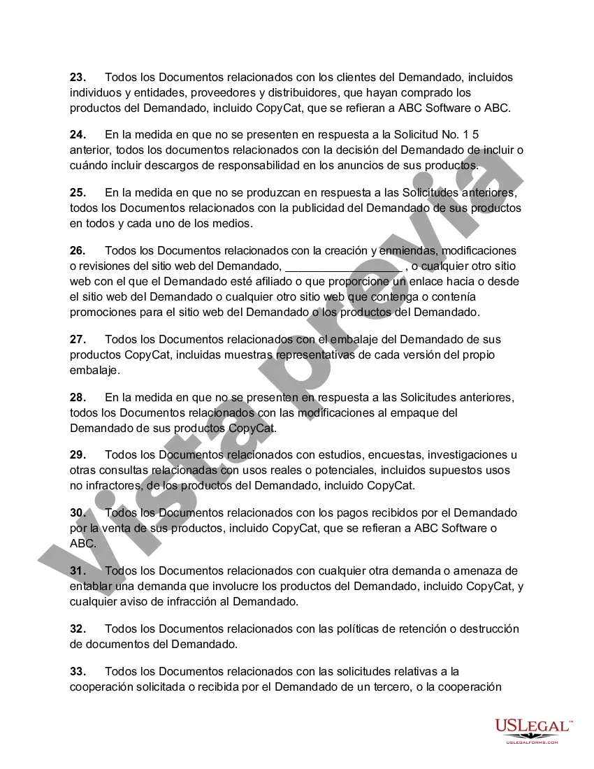 Preview Solicitud de documentos del demandante en demanda por infracción de derechos de autor