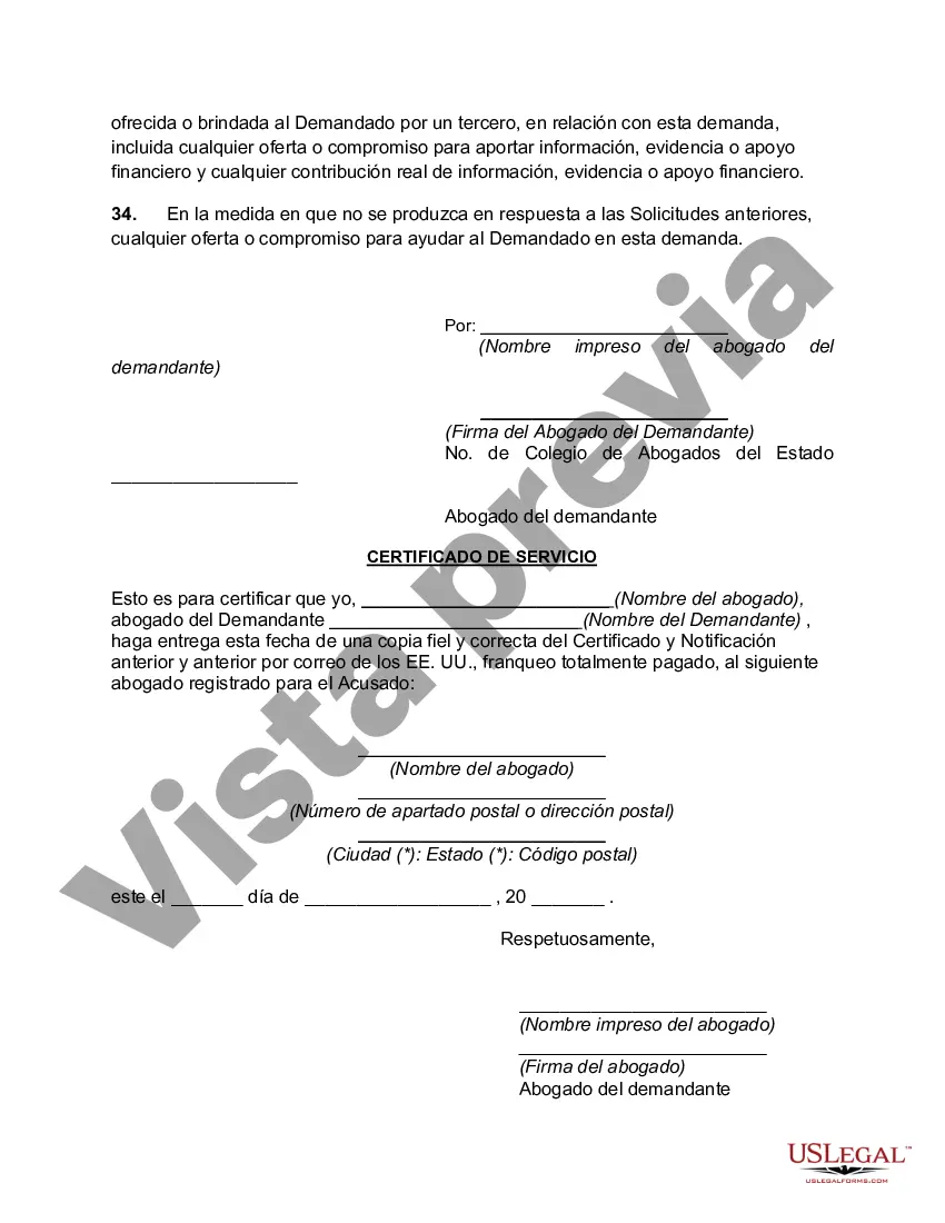 Preview Solicitud de documentos del demandante en demanda por infracción de derechos de autor