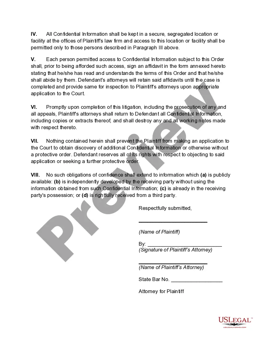 Preview Stipulation for Protection of Confidential Information