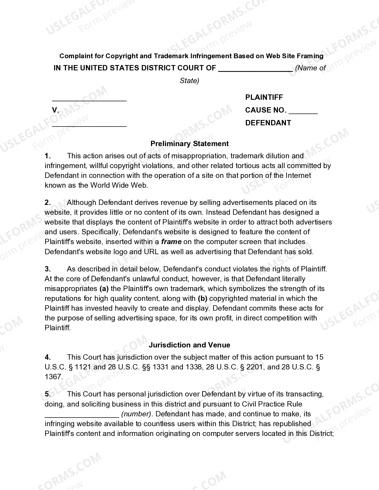 Complaint for Copyright and Trademark Infringement Based on  Site