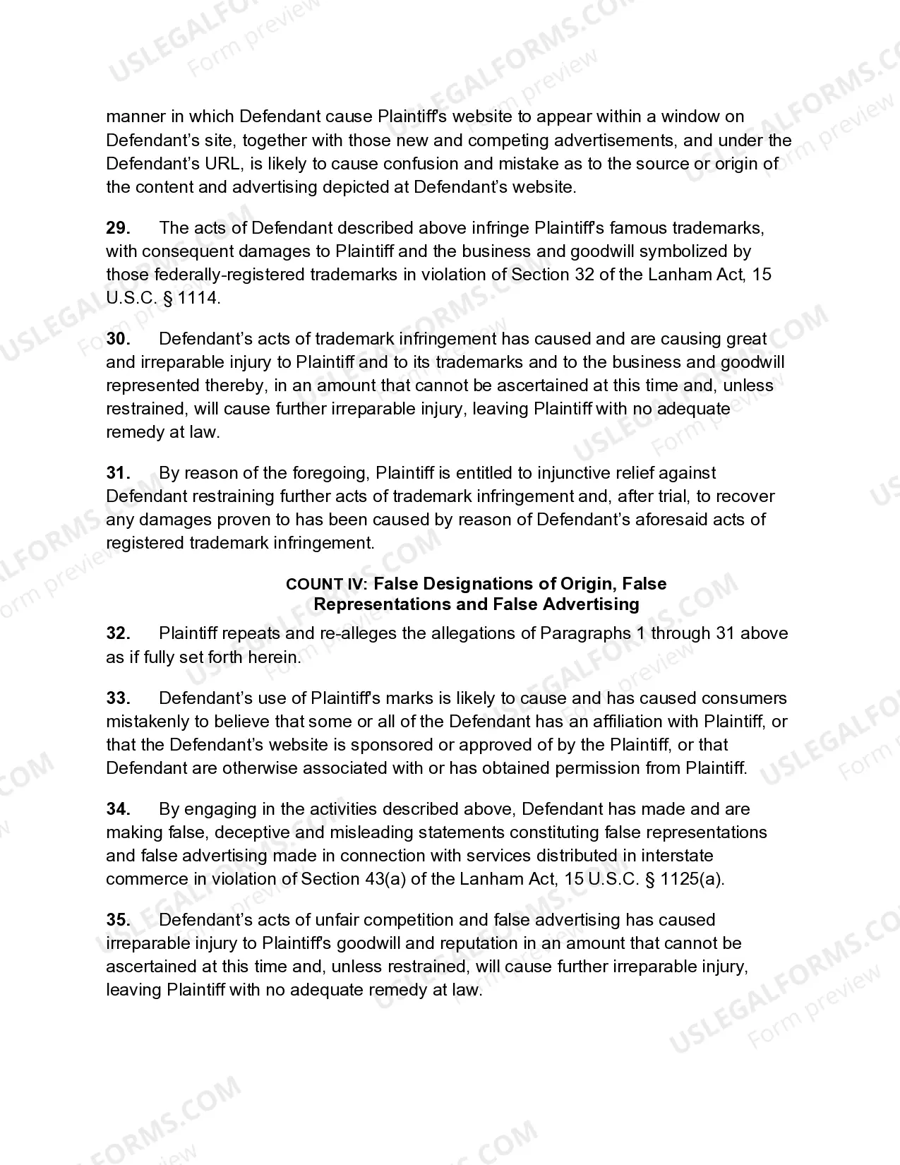 Preview Complaint for Copyright and Trademark Infringement Based on Web Site Framing