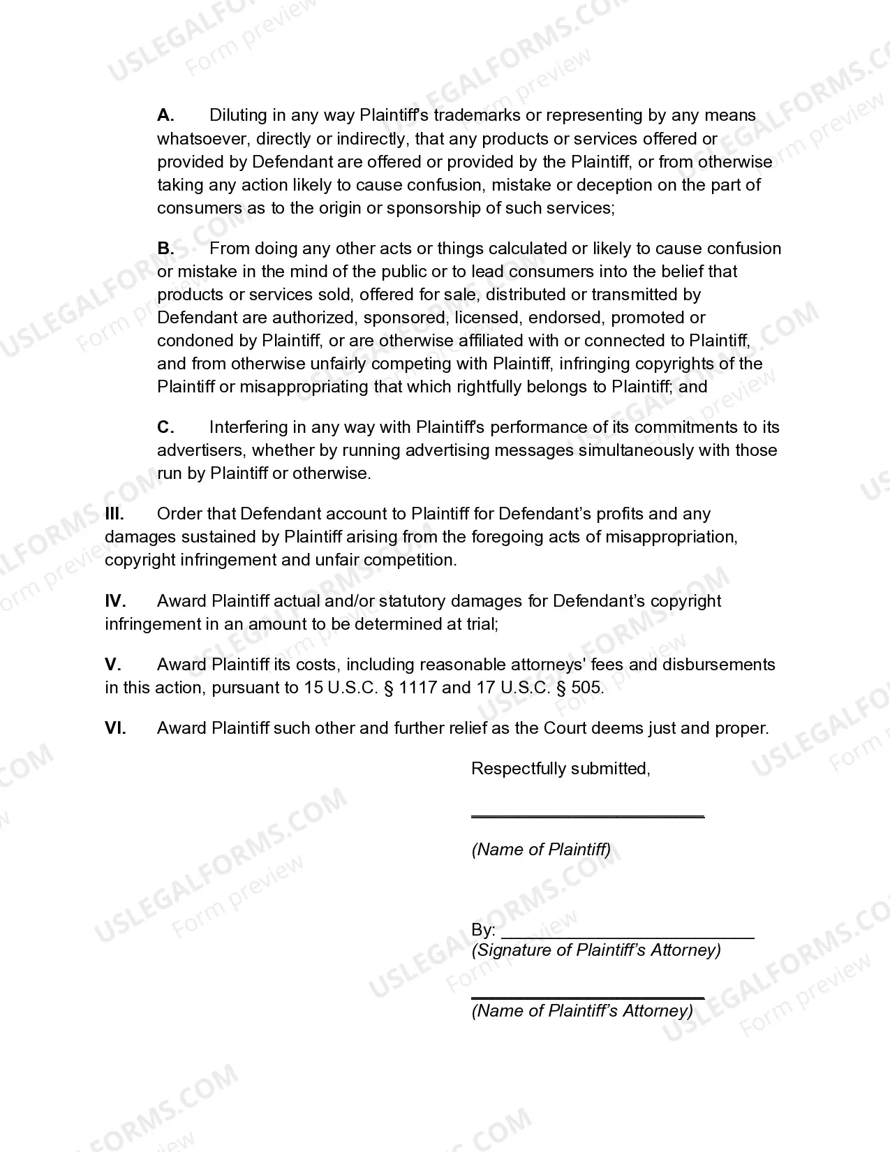 Preview Complaint for Copyright and Trademark Infringement Based on Web Site Framing