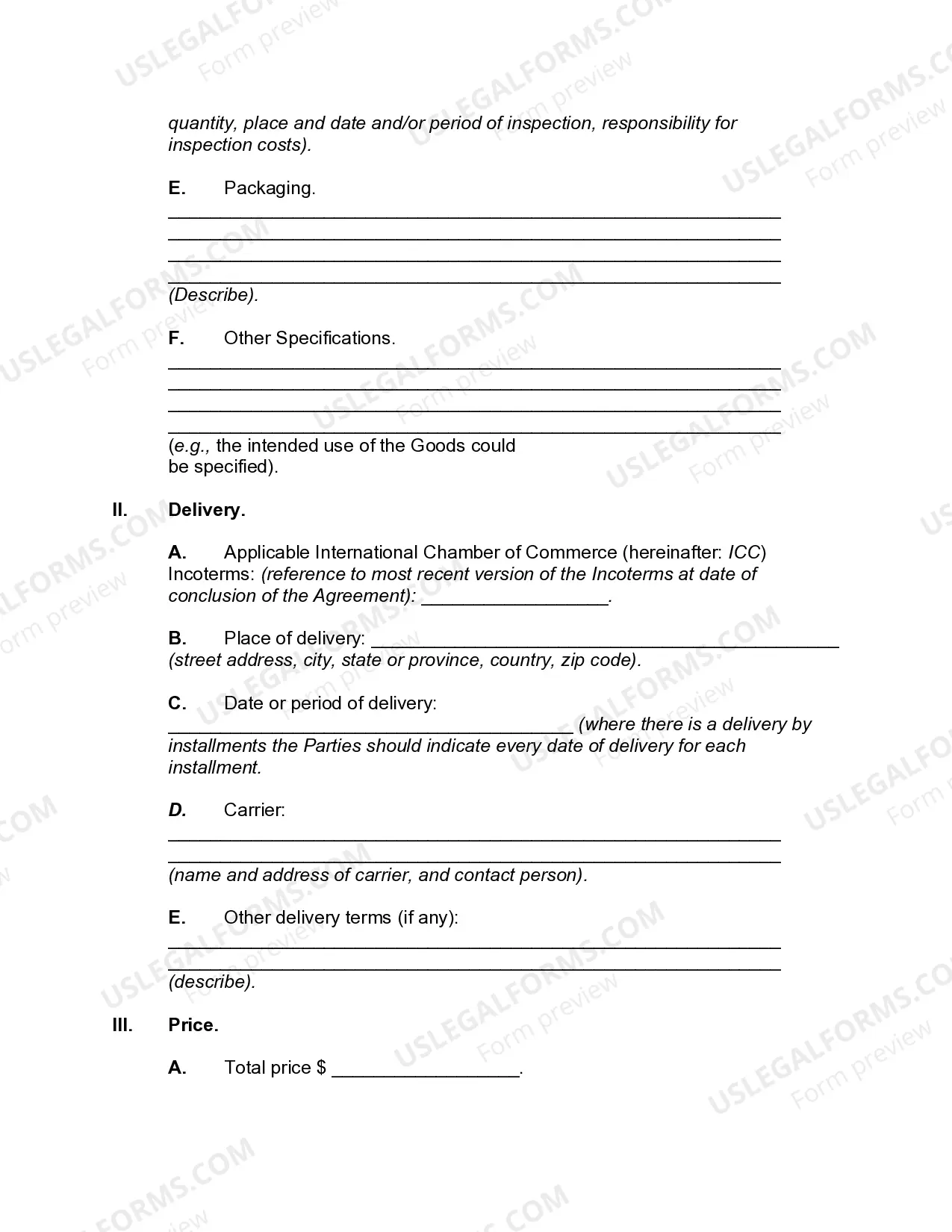Preview Agreement for International Commercial Sale of Goods