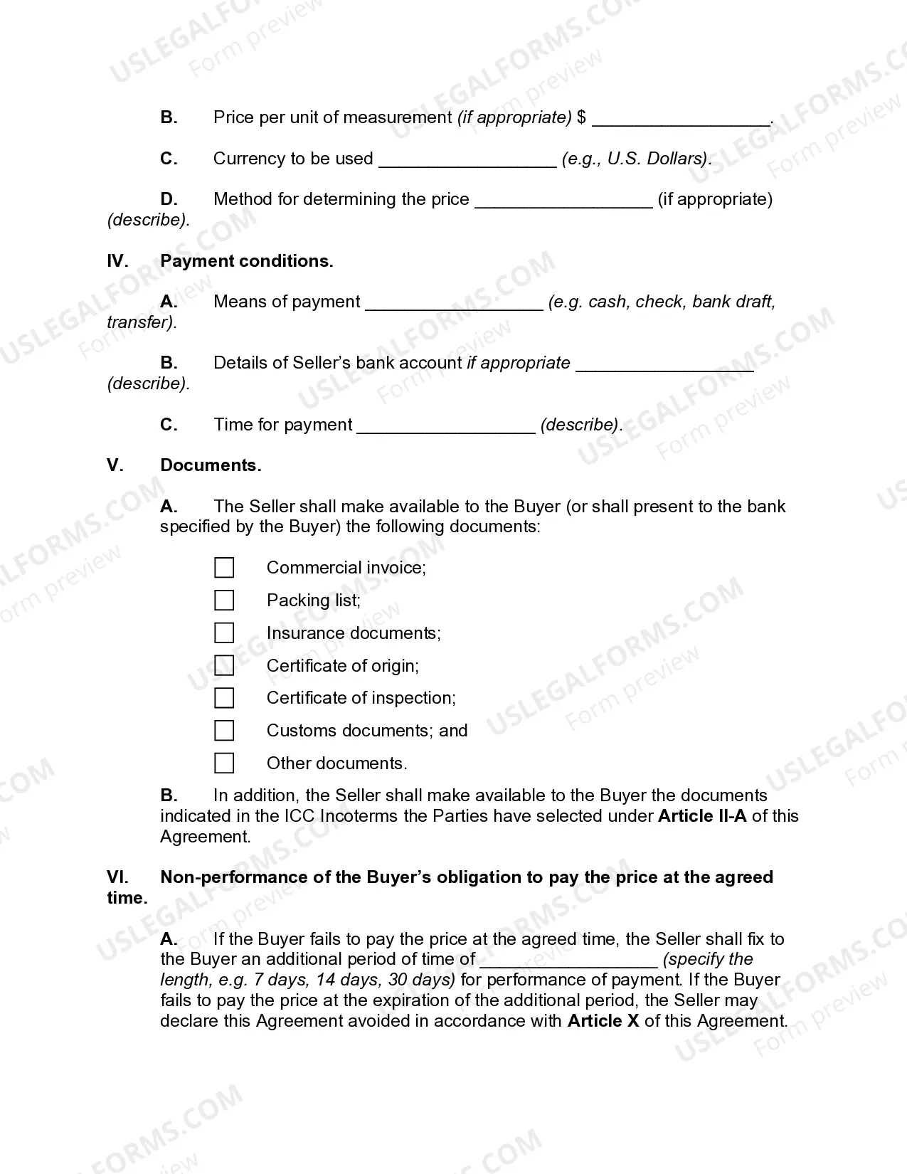 Preview Agreement for International Commercial Sale of Goods