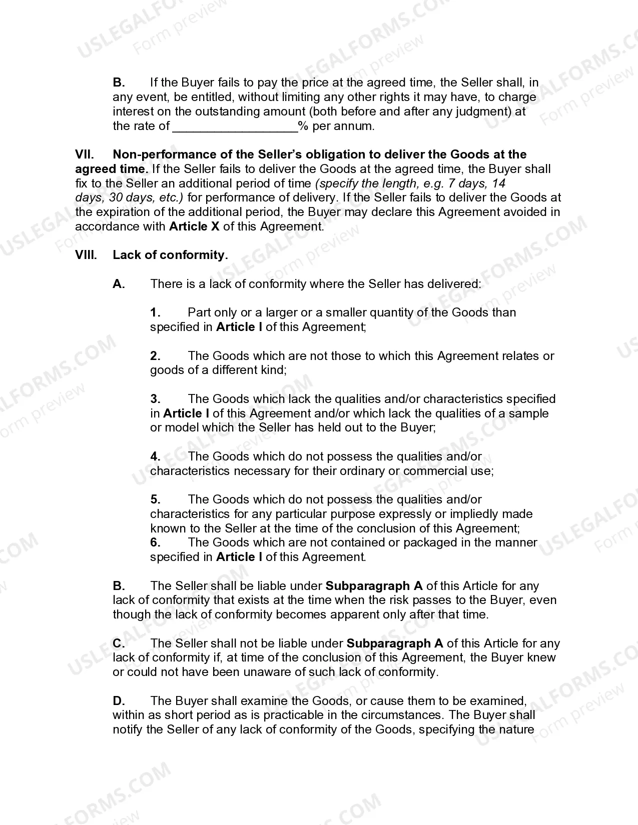 Preview Agreement for International Commercial Sale of Goods