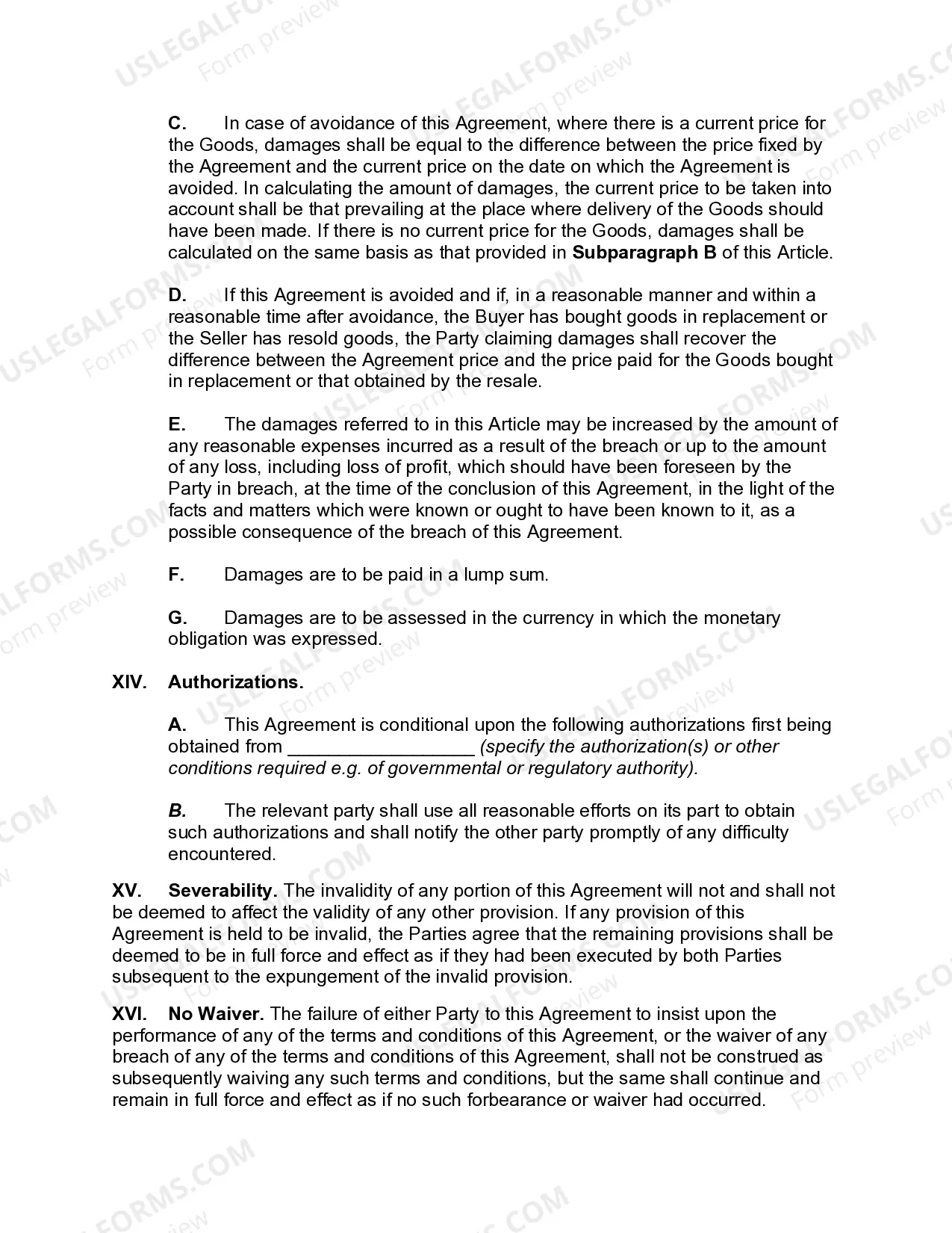 Preview Agreement for International Commercial Sale of Goods
