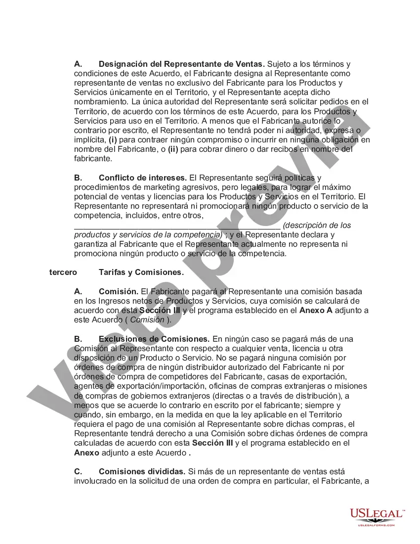 Preview Acuerdo de representante de ventas internacional no exclusivo con el fabricante