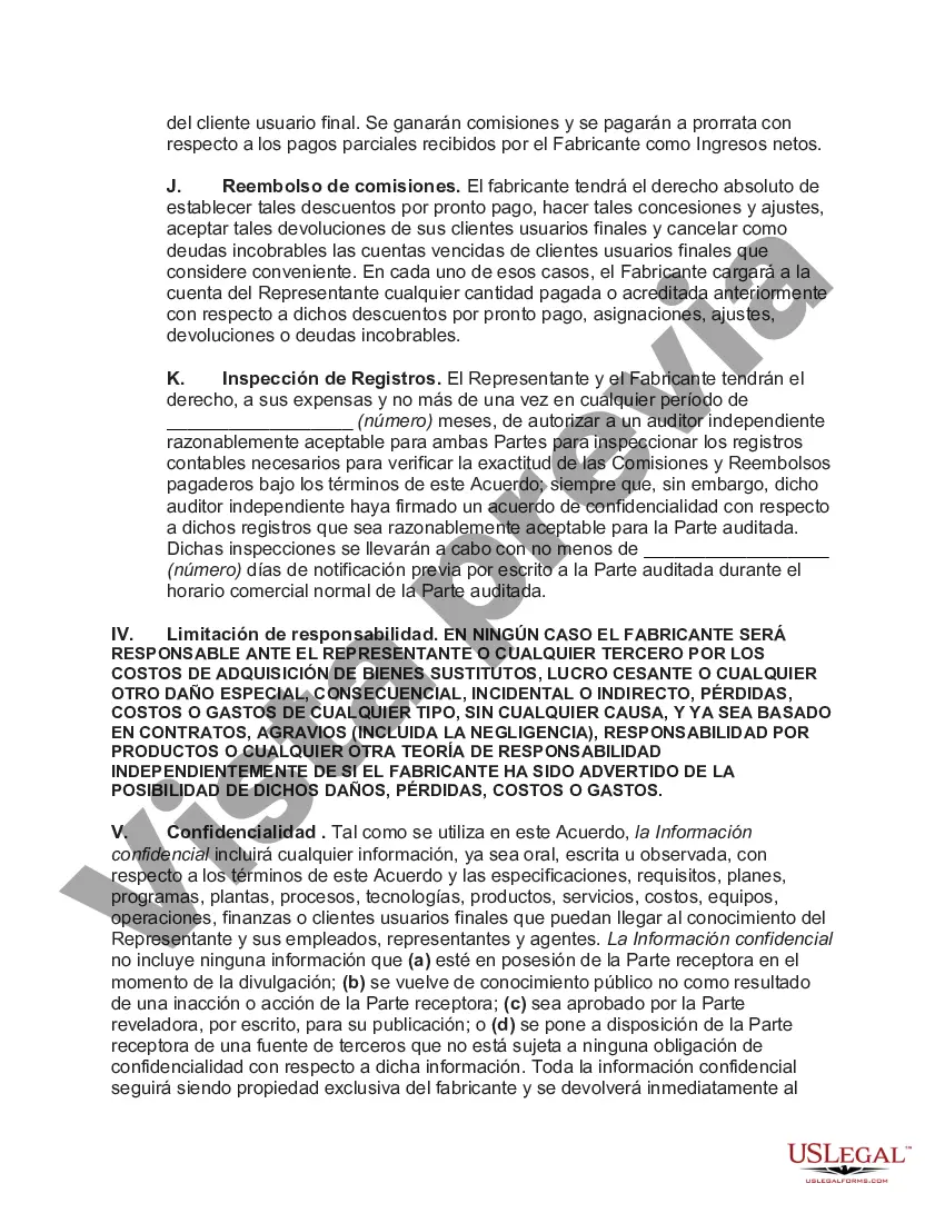 Preview Acuerdo de representante de ventas internacional no exclusivo con el fabricante